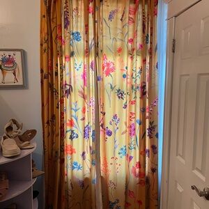 Anthropologie Yellow and Pink Floral Curtains
